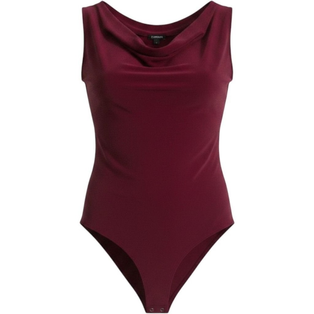 Express Bodysuit XL Burgundy Cowl Neck Sleeveless Stretch Jersey Workwear Chic